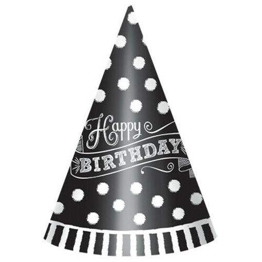 Picture of HAPPY BIRTHDAY B&W PARTY HATS